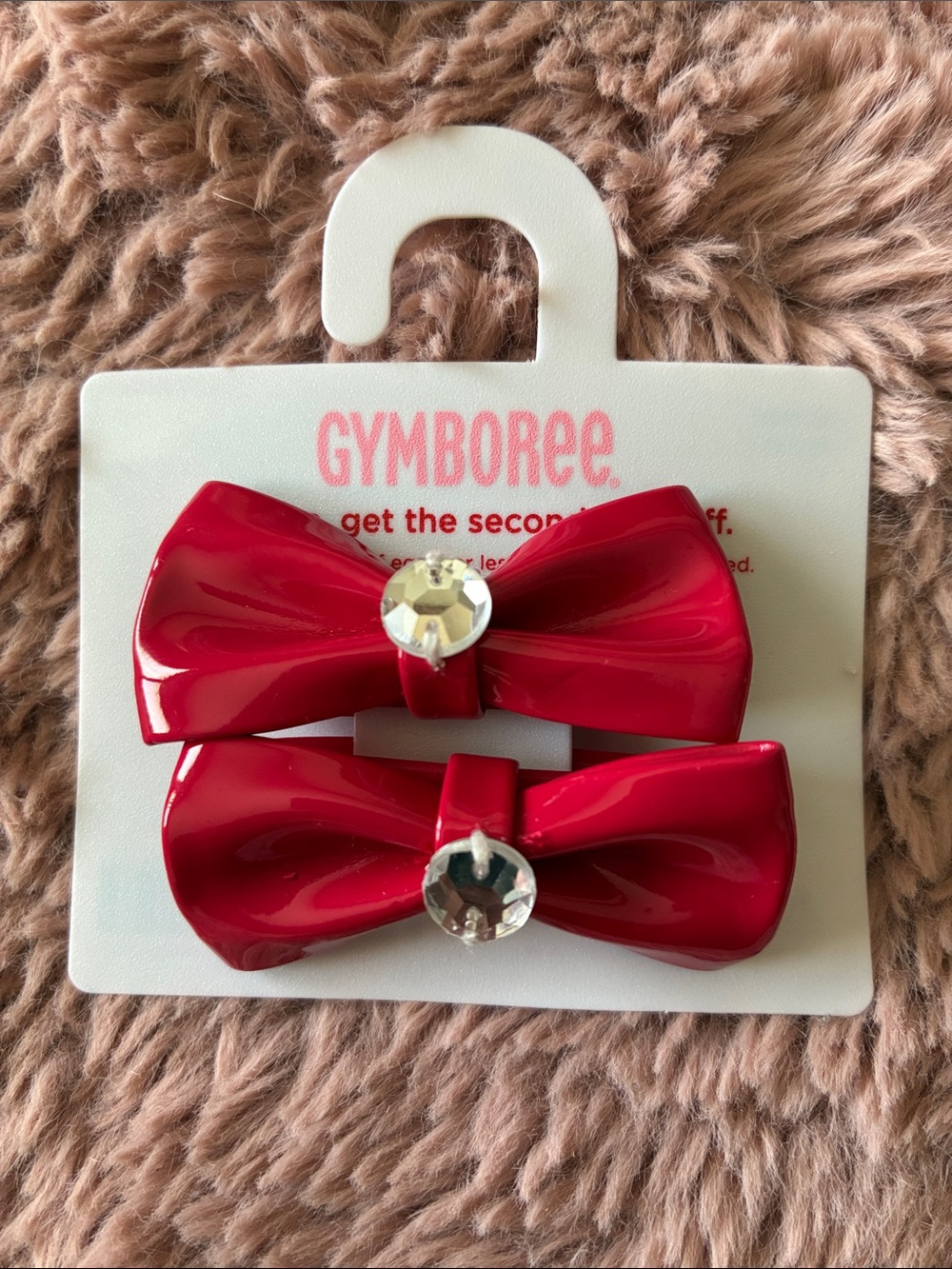 Gymboree Bright Red Bow Hair Clips with Rhinestone Centers - Set of 2